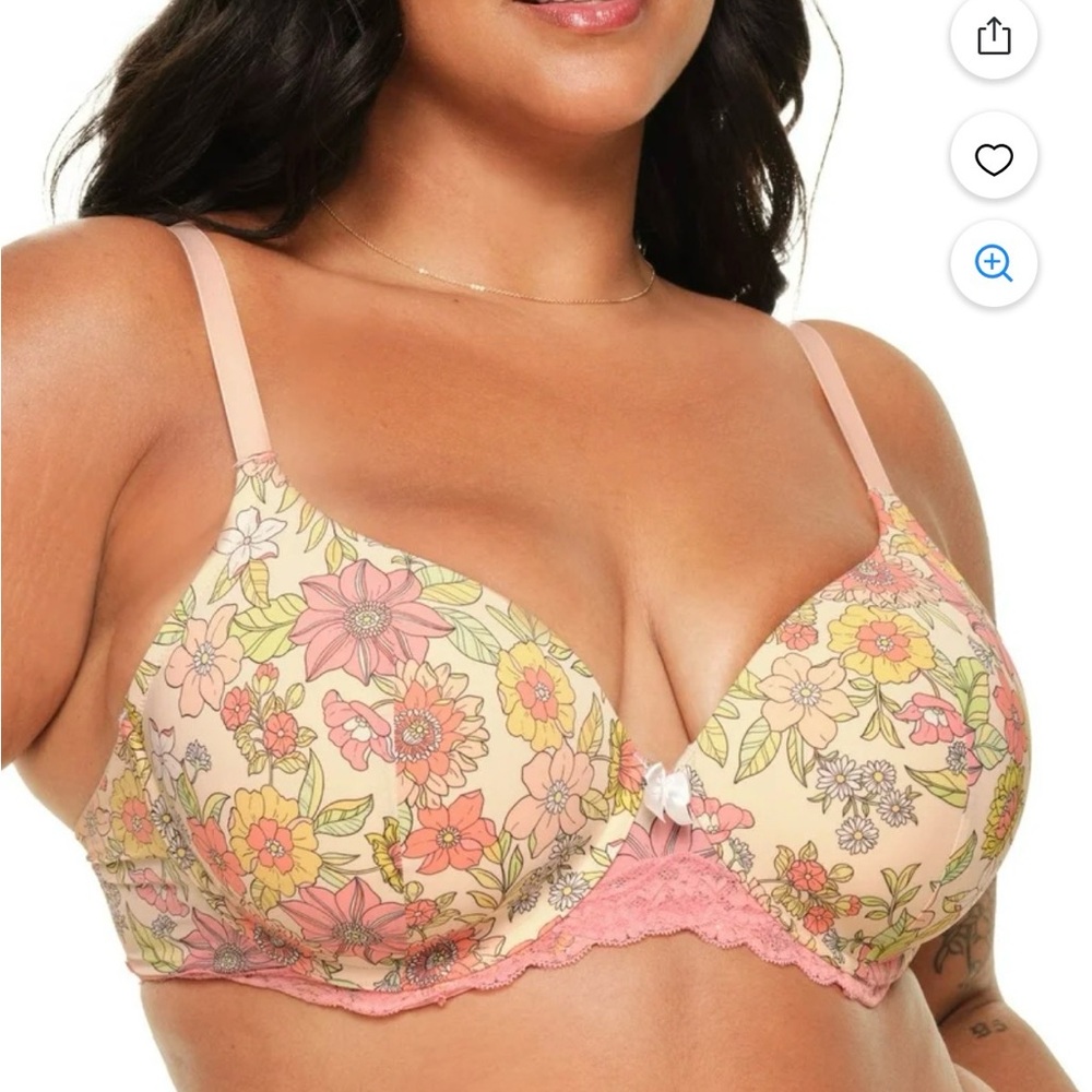 Adore Me Floral Print Bra - Pink and Cream 38DD NEW